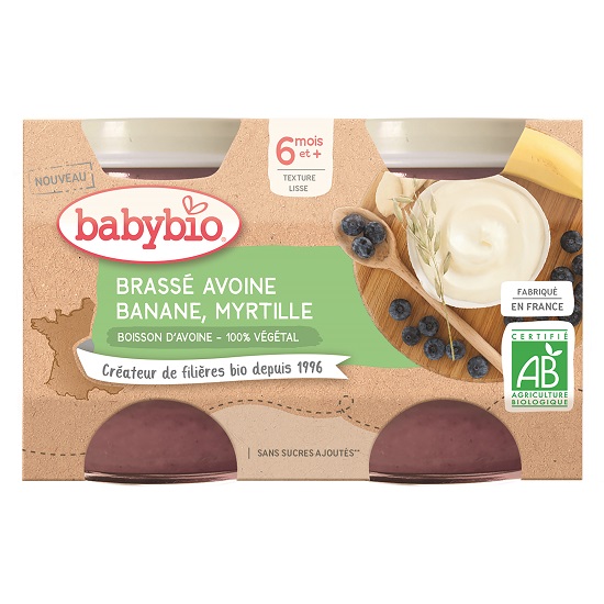 Crema din apa de Ovaz cu Banane si Afine, 2x130g, BabyBio