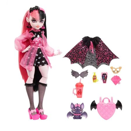 MONSTER HIGH PAPUSA DRACULAURA CU ANIMALUT SI ACCESORII MTHHK51