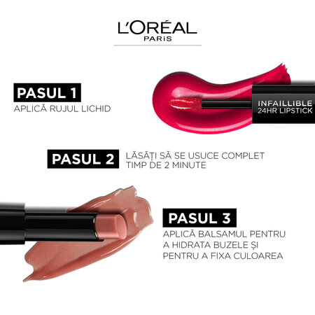Ruj lichid rezistent la transfer Infaillible 24H 2 Step, 803 Eternally Exposed, 6.4 ml, Loreal Paris 607712
