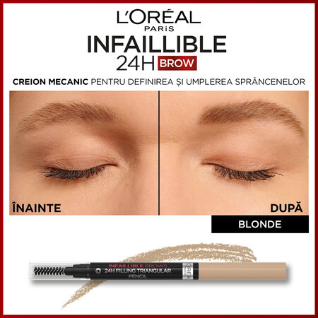 Creion pentru sprancene Infaillible Brows 24H Triangular, 7.0 Blonde​, Loreal Paris 607958