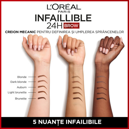 Creion pentru sprancene Infaillible Brows 24H Triangular, 3.0 Brunette​, Loreal Paris 607971