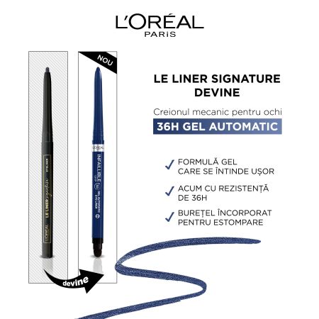 Creion mecanic pentru ochi tip gel Infaillible 36H Grip, Blue Jersey, 1.2 g, Loreal Paris 608067