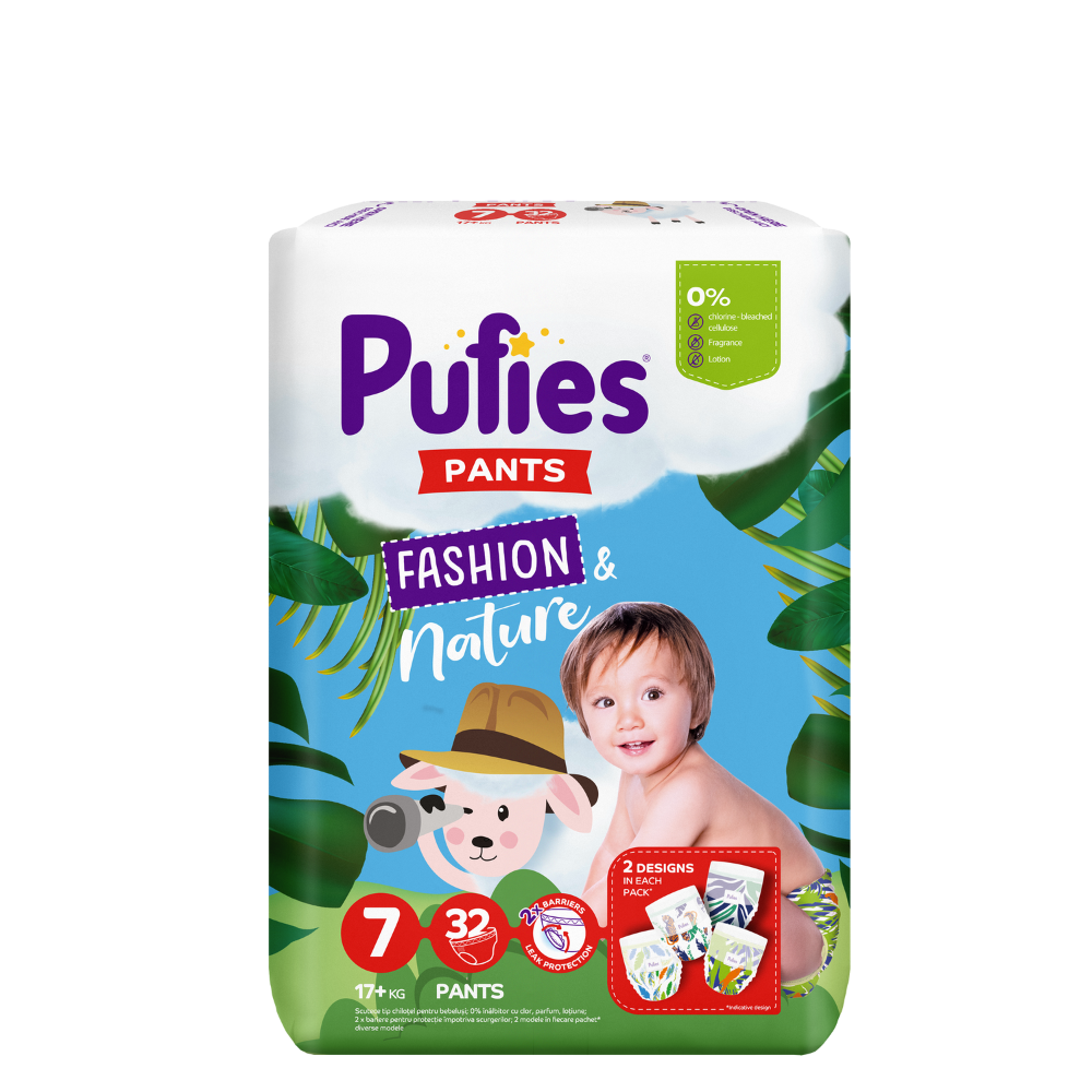 Scutece Pants Fashion & Nature, Nr. 7, 17 Kg+, 32 buc, Pufies