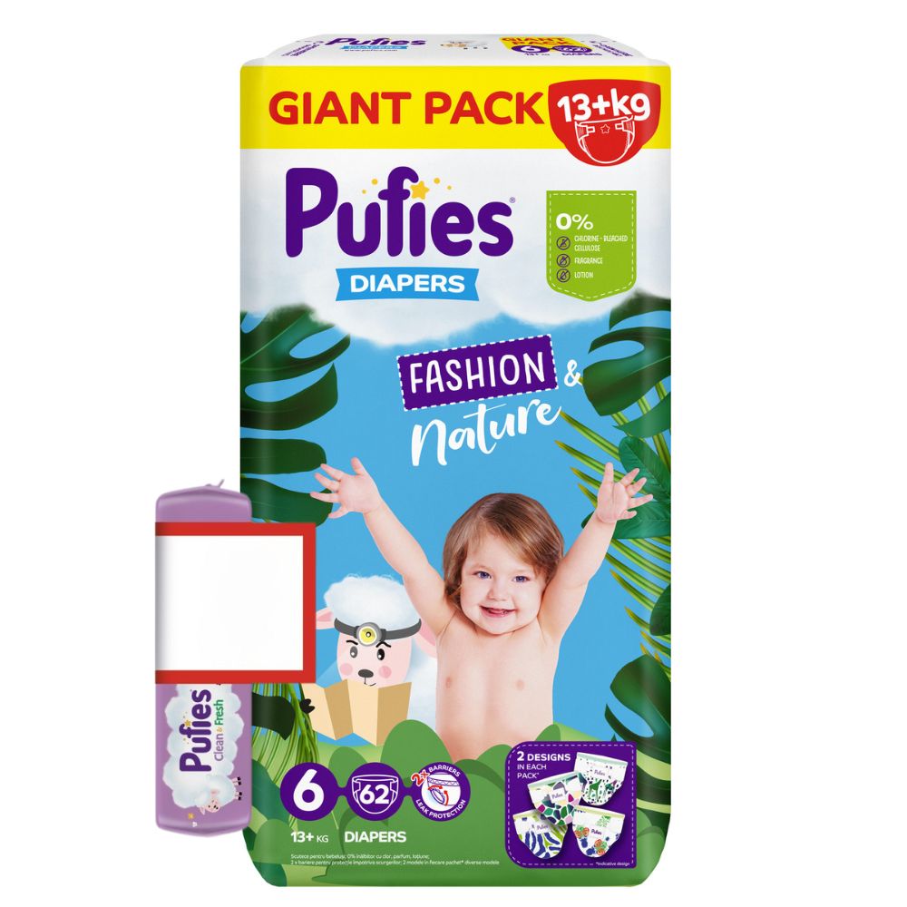 Scutece Fashion & Nature, Nr. 6, 13 kg+, 62 buc, Pufies