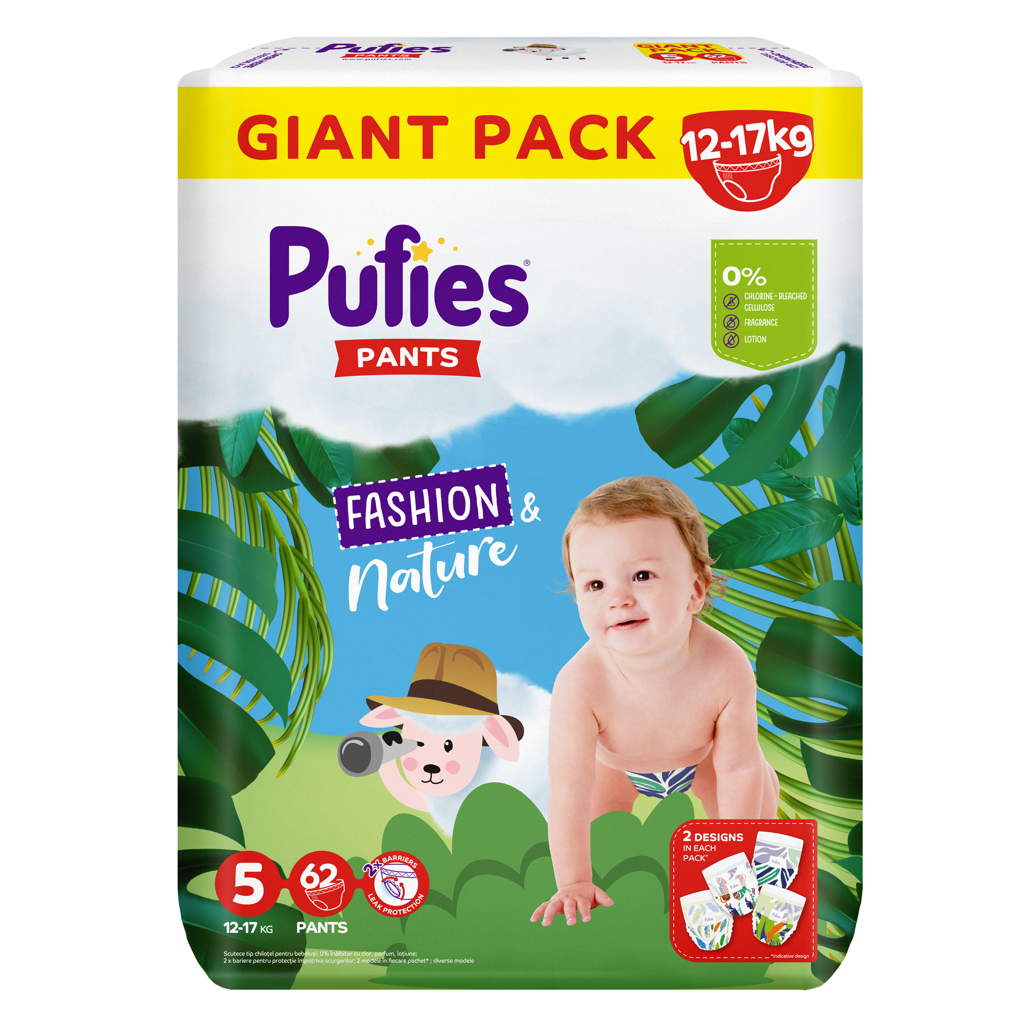 Scutece Pants Fashion & Nature, Nr. 5, 12-17 kg, 62 buc, Pufies