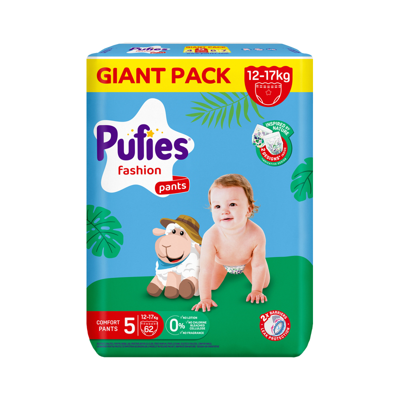 Scutece Pants Fashion & Nature, Nr. 5, 12-17 kg, 62 buc, Pufies