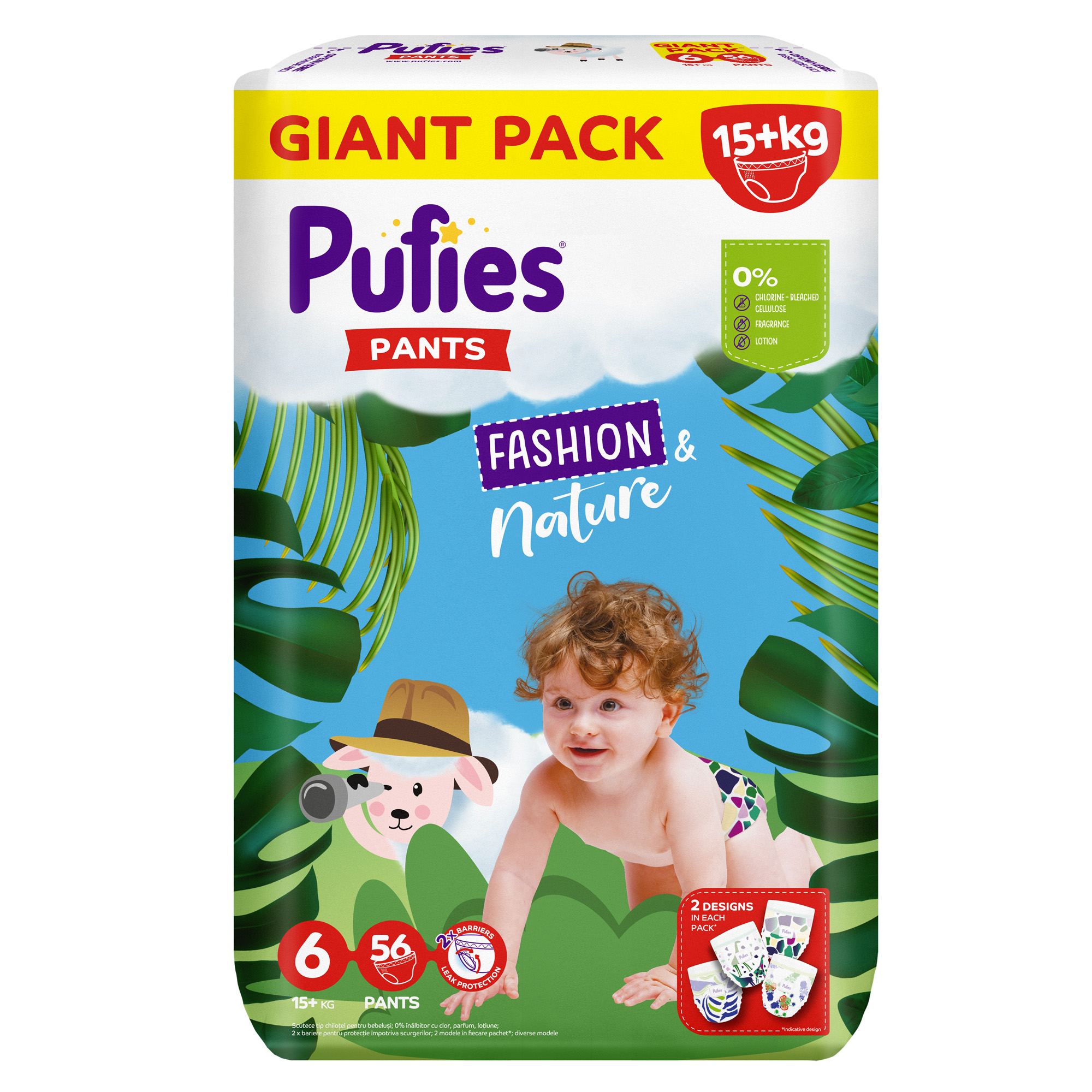 Scutece Pants Fashion & Nature, Nr. 6, 15 kg+, 56 buc, Pufies