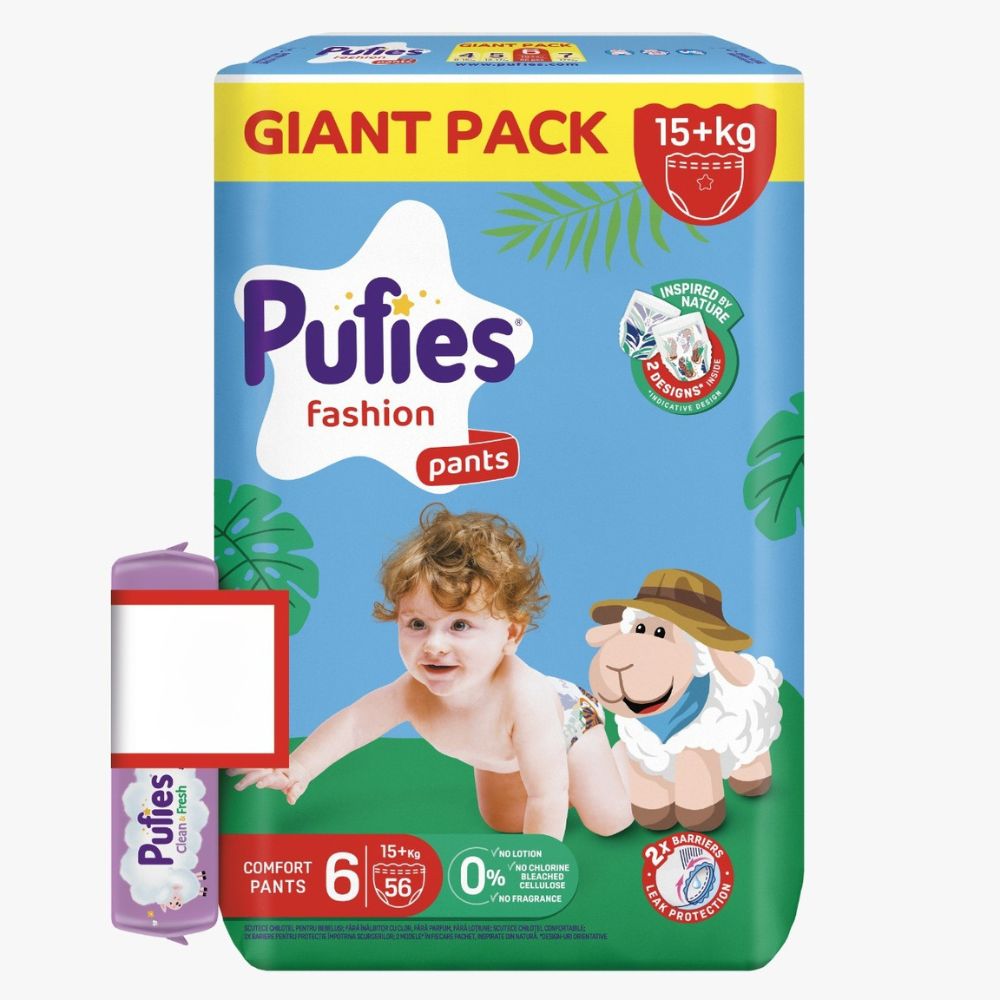 Scutece Pants Fashion & Nature, Nr. 6, 15 kg+, 56 buc, Pufies