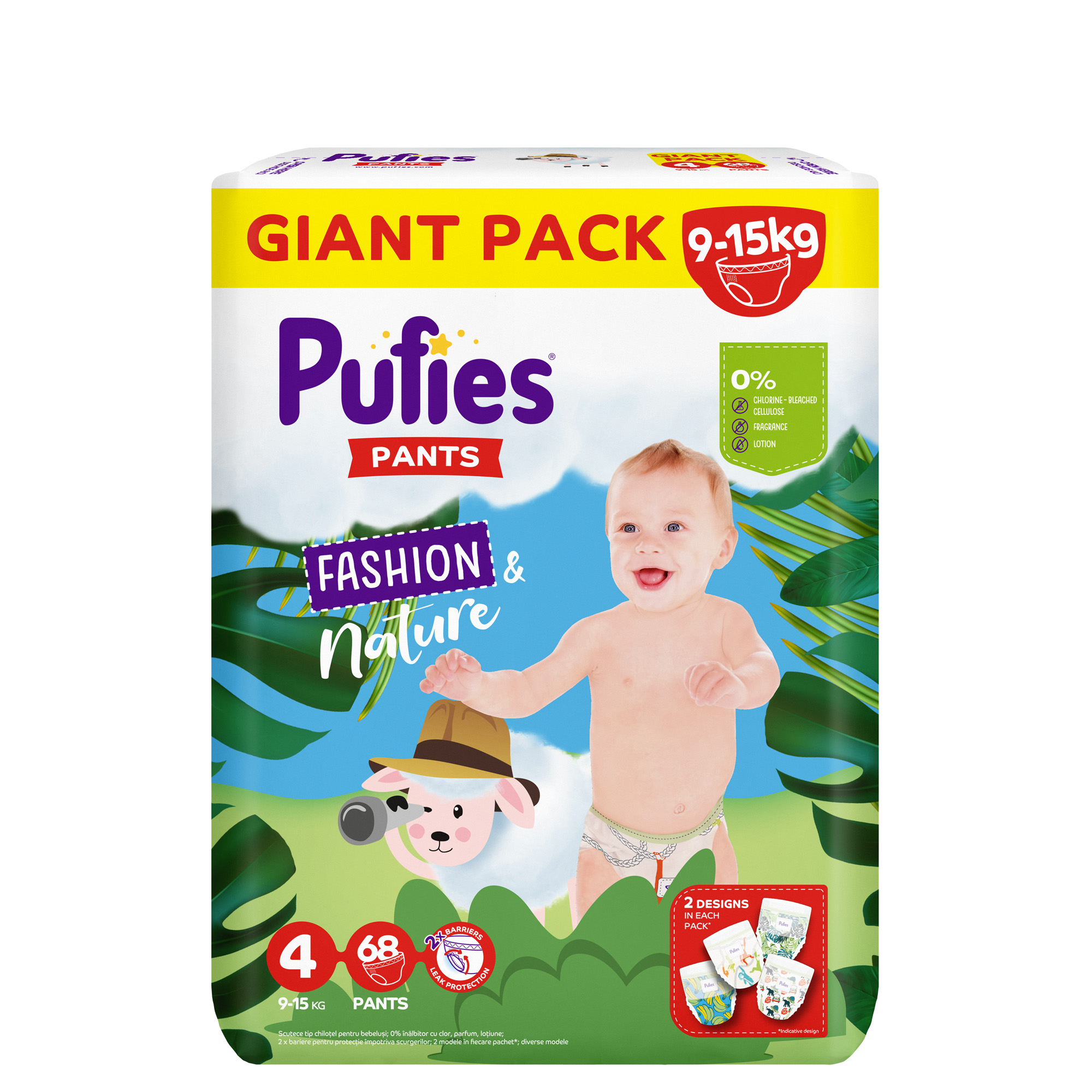 Scutece Pants Fashion & Nature, Nr. 4, 9-15 kg, 68 buc, Pufies