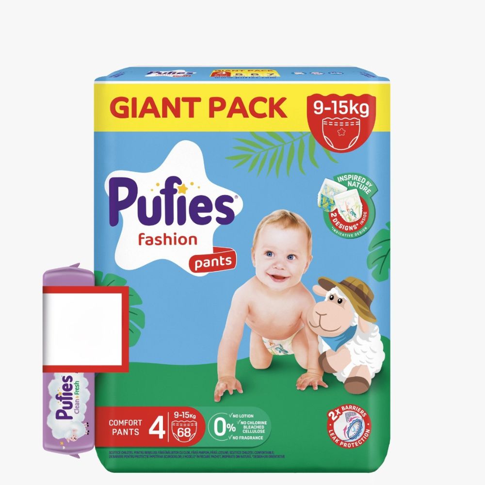 Scutece Pants Fashion & Nature, Nr. 4, 9-15 kg, 68 buc, Pufies