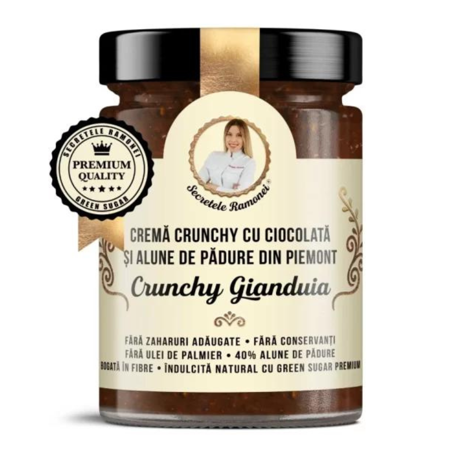 Crema crunchy gianduia cu ciocolata si alune de padure, 350 g, Secretele Ramonei