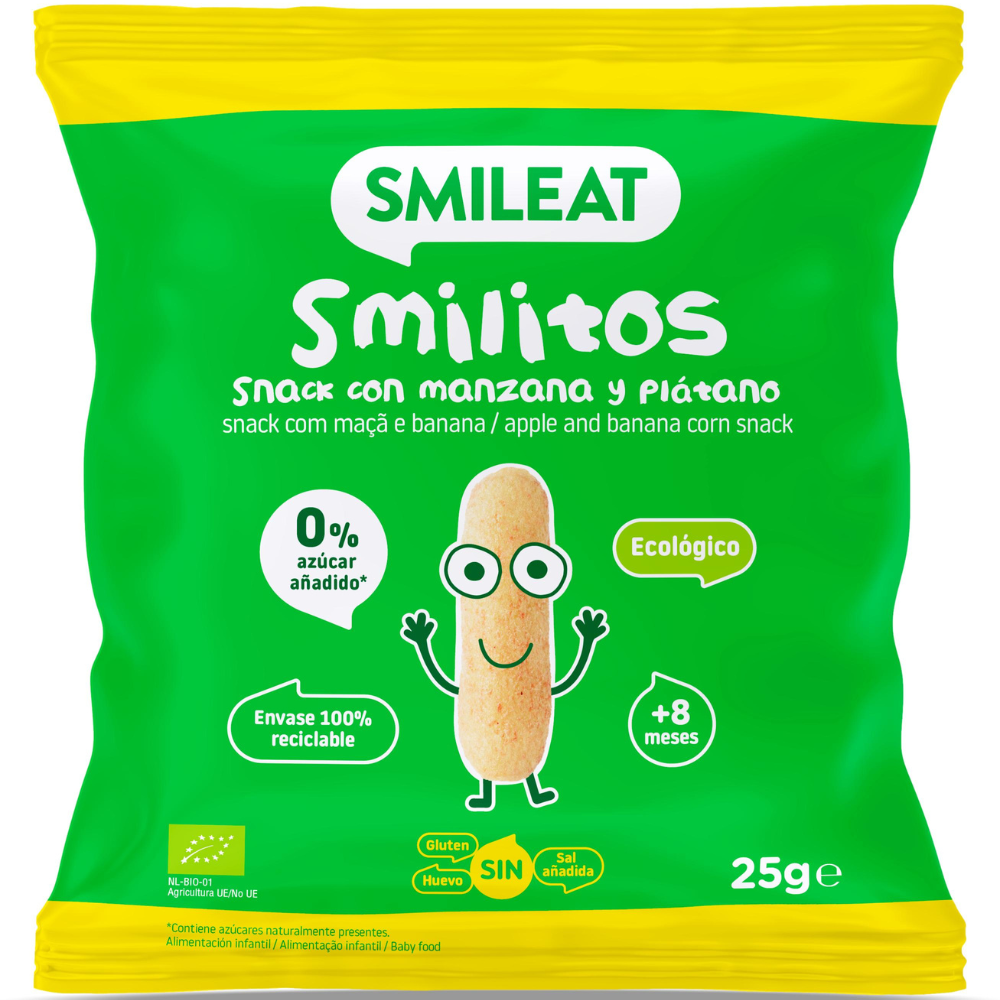 Pufuleti Smilitos BIO cu ulei de masline, banane si mere, +8 luni, 25 g, Smileat