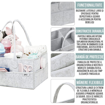 Organizator de scutece si accesorii, Gri, Sipo 608353