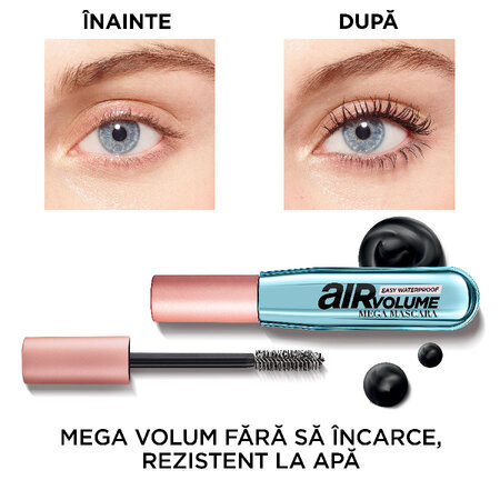Mascara pentru volum Air Volume Mega Waterproof, Black, 7.9 ml, Loreal Paris 608507