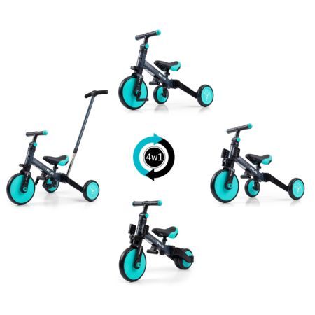 Tricicleta 4 in 1 pentru copii Optimus Plus, Mint, 12 luni-5 ani, Milly Mally 608730