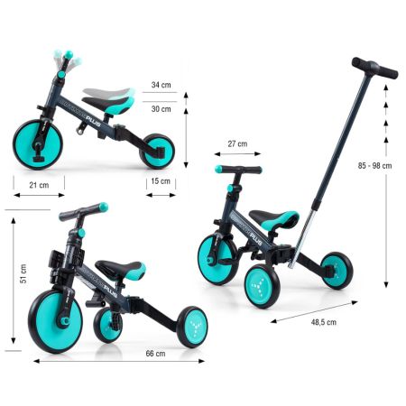 Tricicleta 4 in 1 pentru copii Optimus Plus, Mint, 12 luni-5 ani, Milly Mally 608729