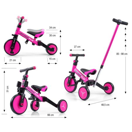 Tricicleta 4 in 1 Optimus Plus, Pink, 12 luni-5 ani, Milly Mally 608743