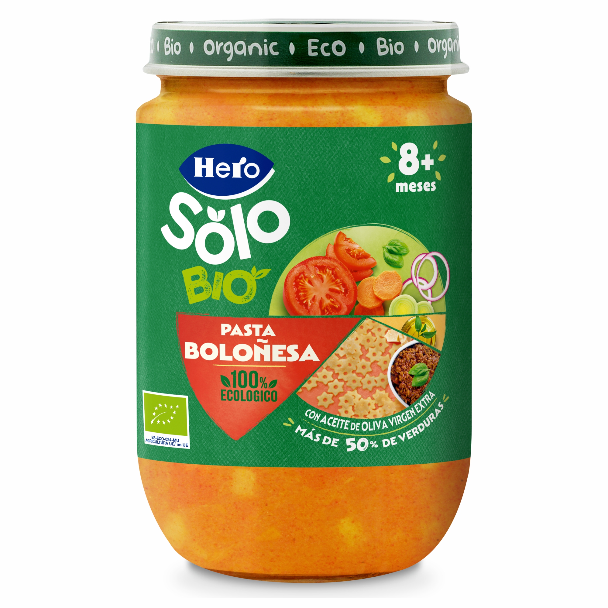 Piure Bio cu macaroane si rosii Solo, 8 luni+, 190 g, Hero Baby