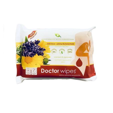 Hartie igienica umeda pentru calmarea hemoroizilor, 42 servetele, Doctor Wipes