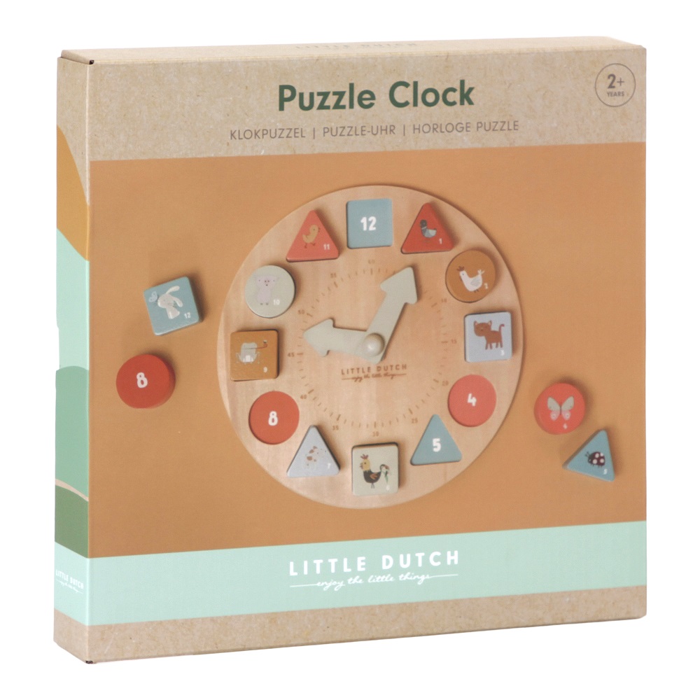 Puzzle 3D din lemn cu ceas, +2 ani, Little Dutch