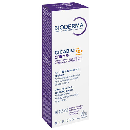 Crema reparatoare cu SPF 50+ pentru fata si corp Cicabio Creme+, 40 ml, Bioderma 800649