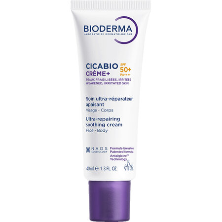 Crema reparatoare cu SPF 50+ pentru fata si corp Cicabio Creme+, 40 ml, Bioderma