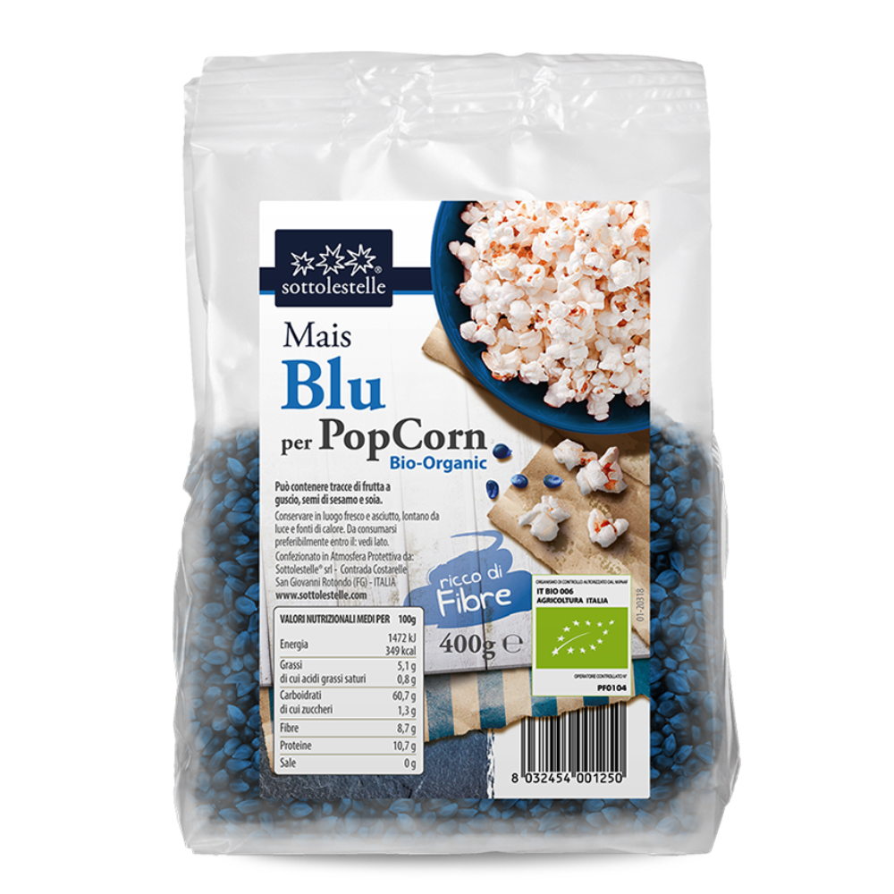 Porumb Bio albastru pentru popcorn, 400 g, Sottolestelle