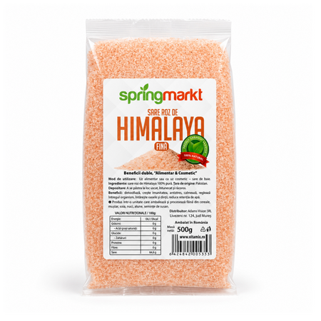 Eticheta Produs Sare roz de Himalaya fina, 500 g, Spring Markt