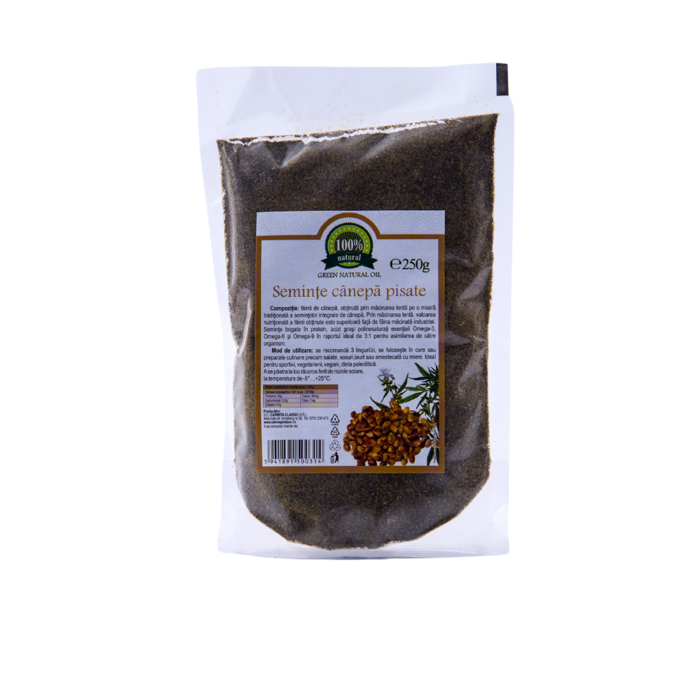 Seminte de canepa pisate, 250 g, Green Natural Oil
