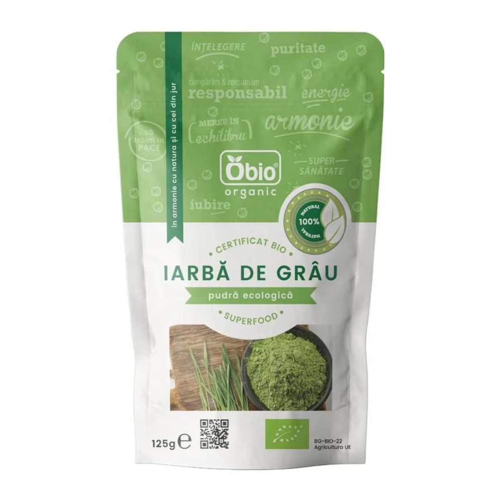 Iarba de grau pulbere Organica, 125 g, Obio