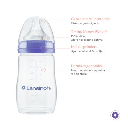 Biberon cu tetina M NaturalWave, +3 luni, +3 luni, 240 ml, Lansinoh 610546