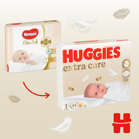 Scutece de schimb Extra Care, Nr. 1, 2-5 kg, 84 buc, Huggies 611517