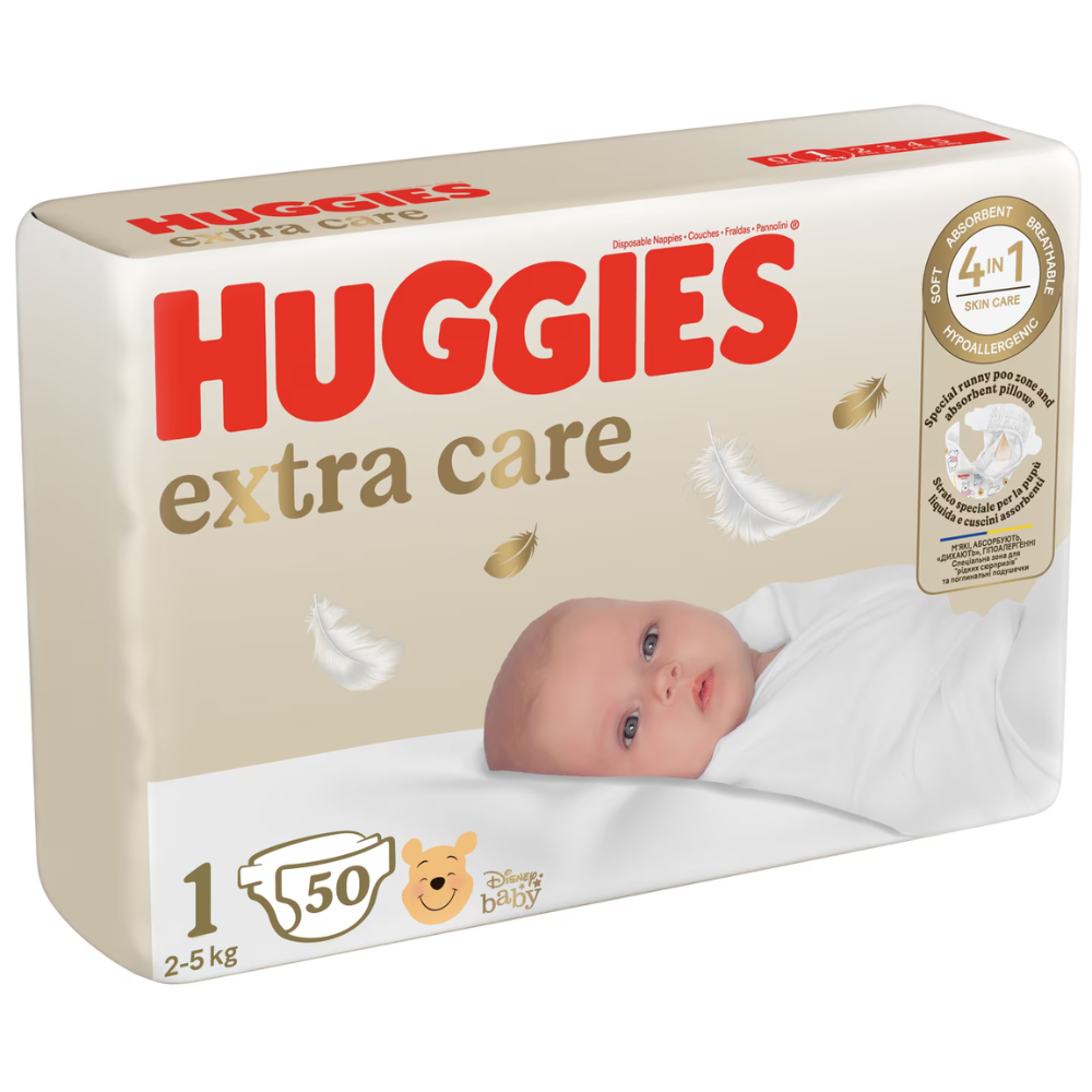 Scutece de schimb Extra Care, Nr. 1, 2-5 kg, 50 buc, Huggies