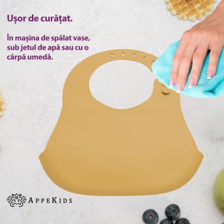 Baveta din silicon cu buzunar, 6 luni+, Honey, Appekids 612041