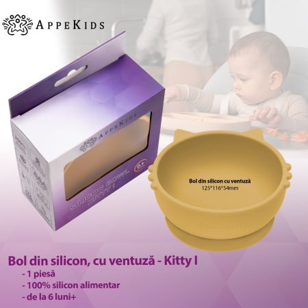 Bol din silicon Kitty I, 6 luni+, Honey, Appekids 612073