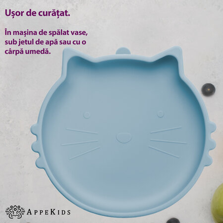 Bol din silicon Kitty II, 6 luni+, Aqua Blue, Appekids 612111