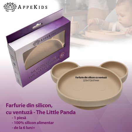 Farfurie din silicon cu ventuza Panda, 6 luni+, Bubble Beige, Appekids 612688