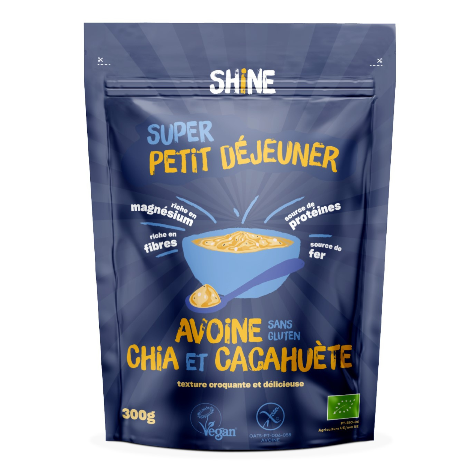 Cereale Bio instant cu ovaz, chia si arahide, 300 g, Shine