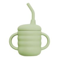 Cana din silicon cu pai, 6 luni+, Raw Green, Appekids