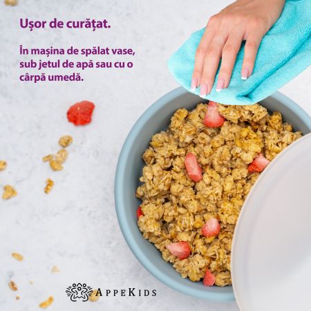 Bol din silicon cu ventuza si capac, 6 luni+, Aqua Blue, Appekids 612948