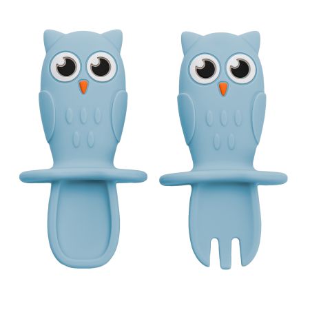 Set Tacamuri din silicon Bufnita, 6 luni+, Aqua Blue, Appekids