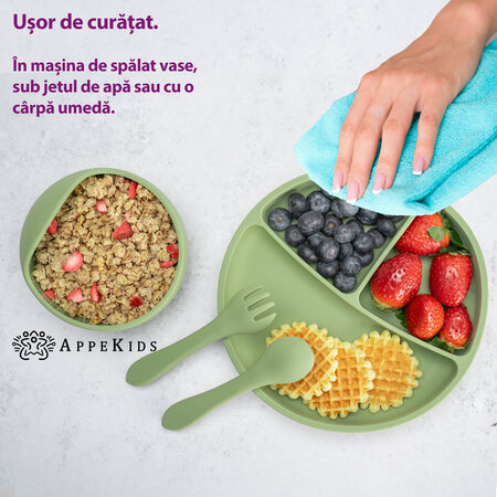Set pentru diversificare din silicon Basic, 6 luni+, Raw Green, Appekids 613127