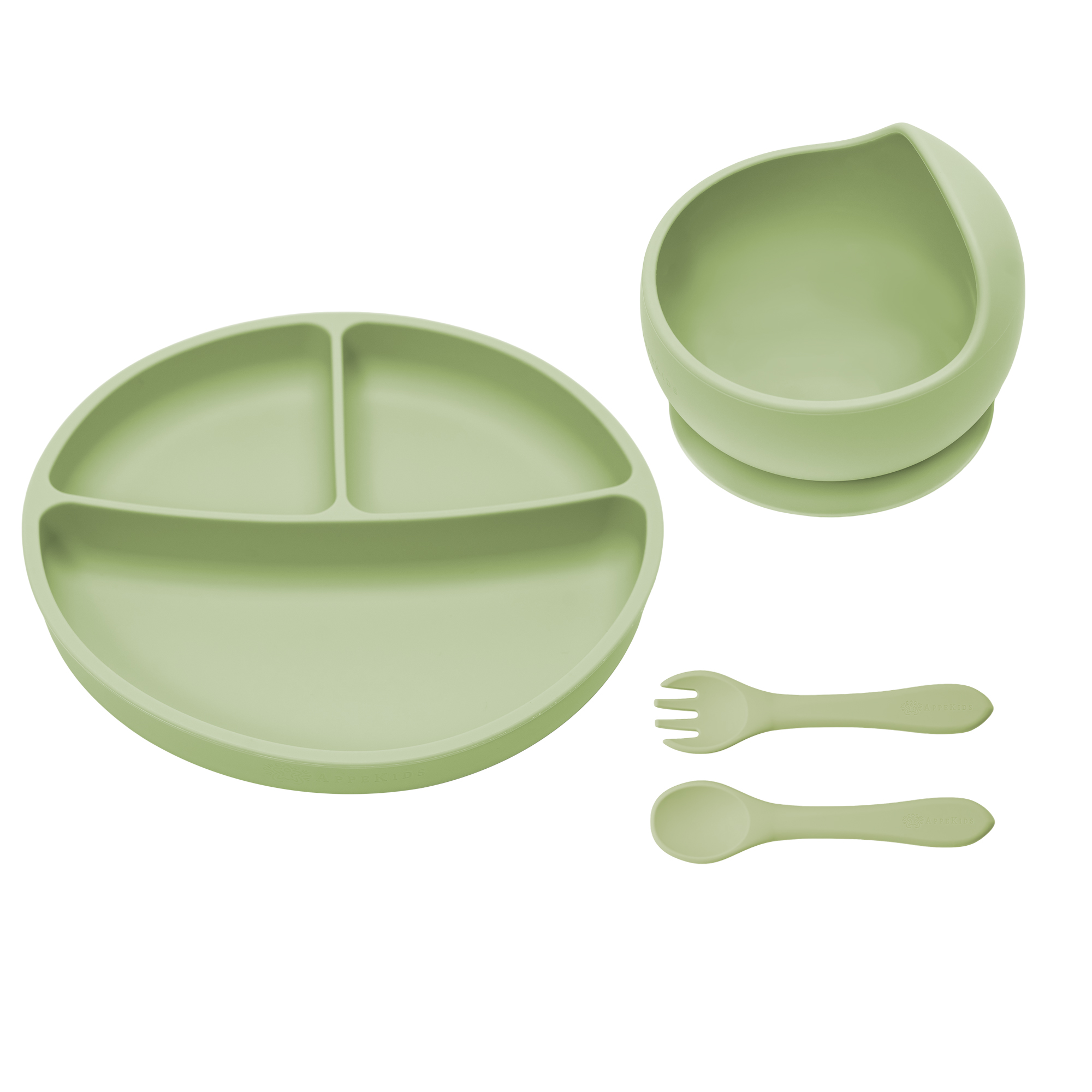 Set pentru diversificare din silicon Basic, 6 luni+, Raw Green, Appekids