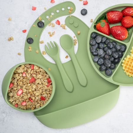 Set pentru diversificare din silicon Classic, 6 luni+, Raw Green, Appekids 613192