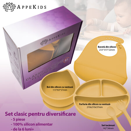 Set pentru diversificare din silicon Classic, 6 luni+, Honey, Appekids 613183