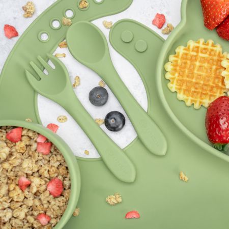 Set pentru diversificare din silicon Panda, 6 luni+, Raw Green, Appekids 613223
