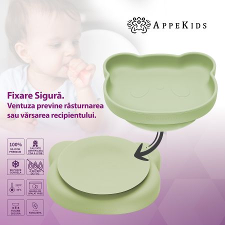 Set pentru diversificare din silicon Panda, 6 luni+, Raw Green, Appekids 613225