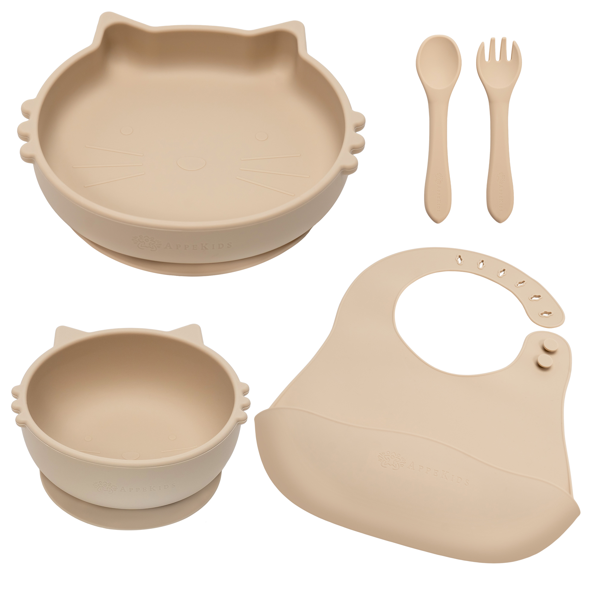 Set pentru diversificare din silicon Kitty, 6 luni+, Bubble Beige, Appekids