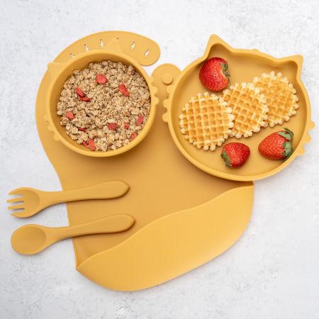 Set pentru diversificare din silicon Kitty, 6 luni+, Honey, Appekids 613292