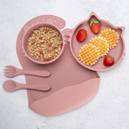 Set pentru diversificare din silicon Kitty, Old Rose, Appekids 613285